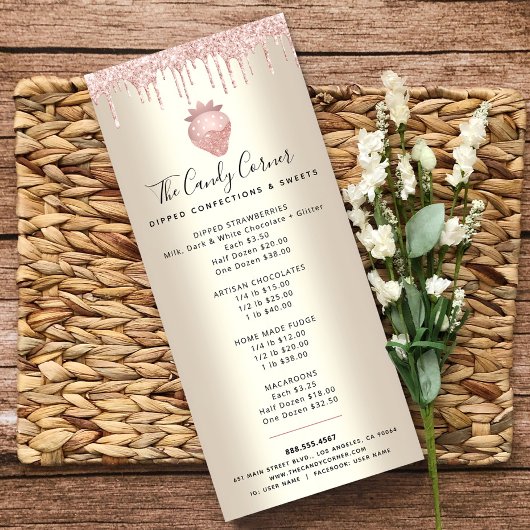 ピンクグリッタードリップストロベリーデザート金ゴールドメニュー ラックカード