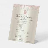 ピンクグリッタードリップストロベリーメニュー価格表金ゴールド 台座サイン (正面)