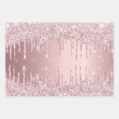 ピンクグリッタードリップスパークルモノグラムほこりっぽいバラ ラッピングペーパーシート (正面3)