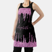 ピンクグリッタードリップスパーソナライズされたブラック エプロン (インサイチュ)
