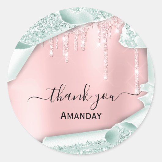 ピンクグリッタードリップスブライダルスウィート16thミントー ラウンドシール (正面)
