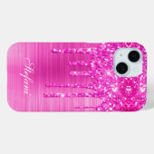 ピンクグリッタードリップスホットピンクフォイルグラムガーリー Case-Mate iPhoneケース (裏面 (横))