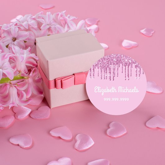 ピンクグリッタードリップスホワイトネームガール ラベル