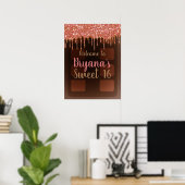 ピンクグリッタードリップチョコレートキャンディバースイーツ16 ポスター (ホームオフィス)