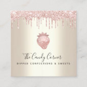 ピンクグリッタードリップチョコレートストロベリースウィート金ゴールド スクエア名刺 (正面)