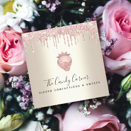 ピンクグリッタードリップチョコレートストロベリースウィート金ゴールド スクエア名刺