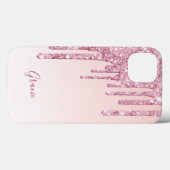 ピンクグリッタードリップバラグラデーション金ゴールド名ガーリー Case-Mate iPhoneケース (裏面 (横))