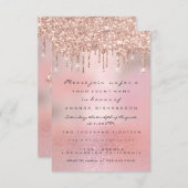 ピンクグリッタードリップバラ金ゴールドベビーシャワー足 招待状 (正面/裏面)