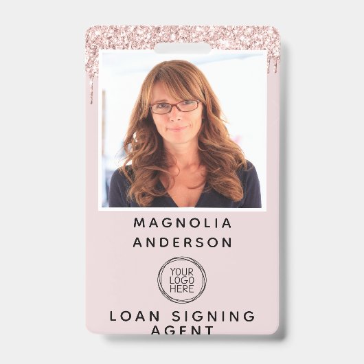 ピンクグリッタードリップフォトロゴバーコード名バッジ バッジ (Front)