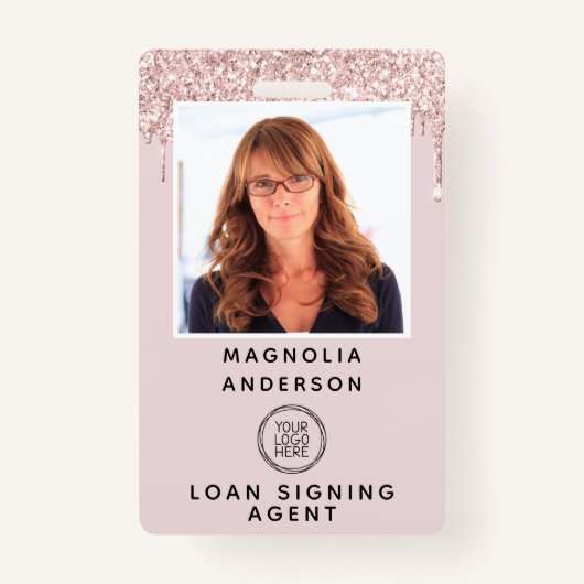 ピンクグリッタードリップフォトロゴバーコード名バッジ バッジ (正面)