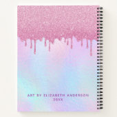 ピンクグリッタードリップホログラフィックユニコーンスケッチブック ノートブック (裏面)