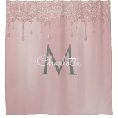 ピンクグリッタードリップモノグラムエレガントスクリプガーリート シャワーカーテン (正面)