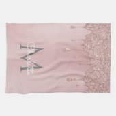 ピンクグリッタードリップモノグラムガーリースクリプト キッチンタオル (横)