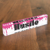 ピンクグリッタードリップレディボスハッスルネームプレート デスクネームプレート (側面)