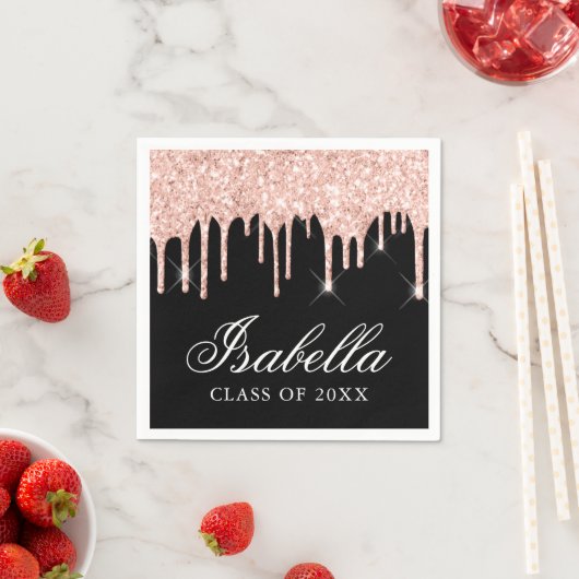 ピンクグリッタードリップ名前をカスタムする卒業 スタンダードカクテルナプキン (インサイチュ)