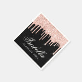 ピンクグリッタードリップ名前をカスタムする卒業 スタンダードカクテルナプキン (角)