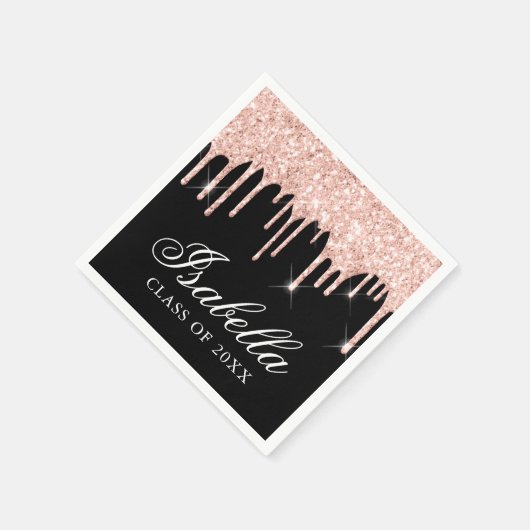 ピンクグリッタードリップ名前をカスタムする卒業 スタンダードカクテルナプキン (角)