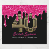 ピンクグリッタードリップ40歳きらめく誕生日ワインラボ スパークリングワインラベル (シングルラベル)