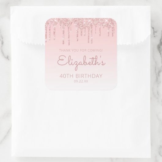 ピンクグリッタードリップ40歳の誕生日パーティーありがとう スクエアシール (バッグ)