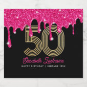 ピンクグリッタードリップ50誕生日きらめくワインラボ スパークリングワインラベル (シングルラベル)