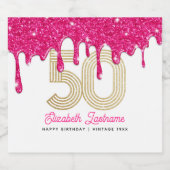 ピンクグリッタードリップ50誕生日きらめくワインラボ スパークリングワインラベル (シングルラベル)