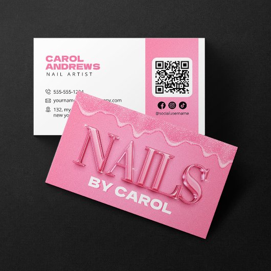 ピンクグリッタードリプスネイリストネイルアーティスト 名刺