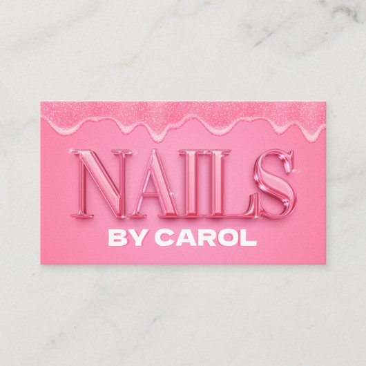 ピンクグリッタードリプスネイリストネイルアーティスト 名刺 (正面)