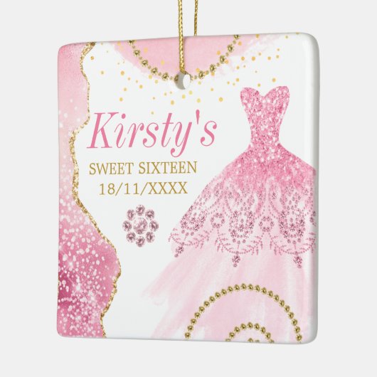 ピンクグリッタードレス&グラムエッジ&ダイヤモンドスイート16 セラミックオーナメント (左)