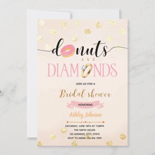 ピンクグリッタードーナツとダイヤモンドの招待 招待状 (正面)