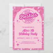 ピンクグリッタードールテーマの誕生日招待状 招待状 (正面)