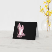 ピンクグリッターハイヒールシューズサンキューカード カード (黄色い花)