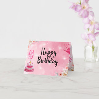 ピンクグリッターハッピーバースデーカード カード