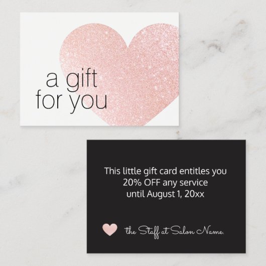 ピンクグリッターハートサロンギフトカード 名刺 (正面/裏面)