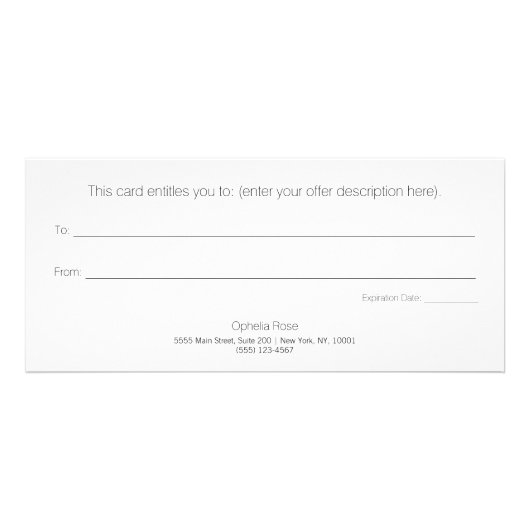 ピンクグリッターハートサロンスパギフト証明書 ラックカード (裏面)