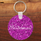 ピンクグリッターハートパーソナライズされたブライドメイド キーホルダー (正面)