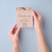 ピンクグリッターバジェット《キリスト教》洗礼式や命名式フライヤー チラシ (手)