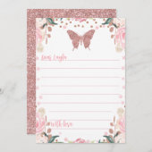 ピンクグリッターバタフライタイムカプセルカード 招待状 (正面/裏面)