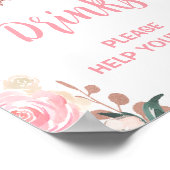 ピンクグリッターバタフライドリンクバースデーパーティーサイン ポスター (角)