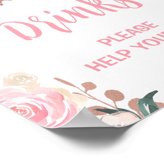 ピンクグリッターバタフライドリンクバースデーパーティーサイン ポスター (角)