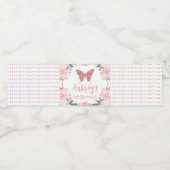 ピンクグリッターバタフライ誕生日 ペットボトルラベル (シングルラベル)