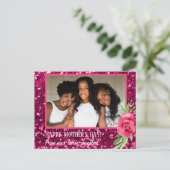 ピンクグリッターバラ写真母の日の娘 ポストカード (スタンド正面)