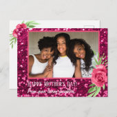 ピンクグリッターバラ写真母の日の娘 ポストカード (正面/裏面)