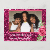 ピンクグリッターバラ写真母の日の娘 ポストカード (正面)