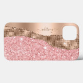 ピンクグリッターバラ金ゴールドマーブルモノグラム Case-Mate iPhoneケース (裏面 (横))