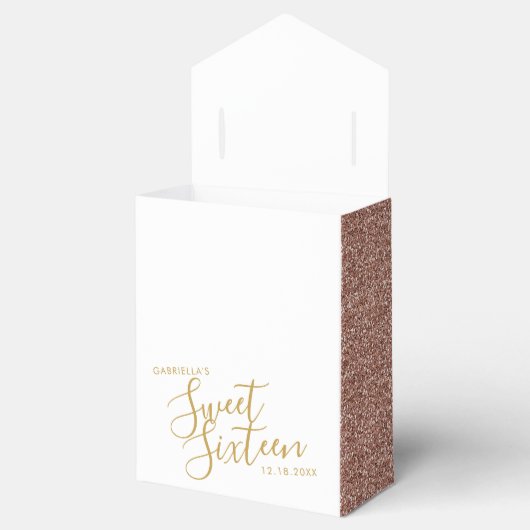 ピンクグリッターバラ金ゴールドミニマリストスウィート16カスタム フェイバーボックス (オープン)