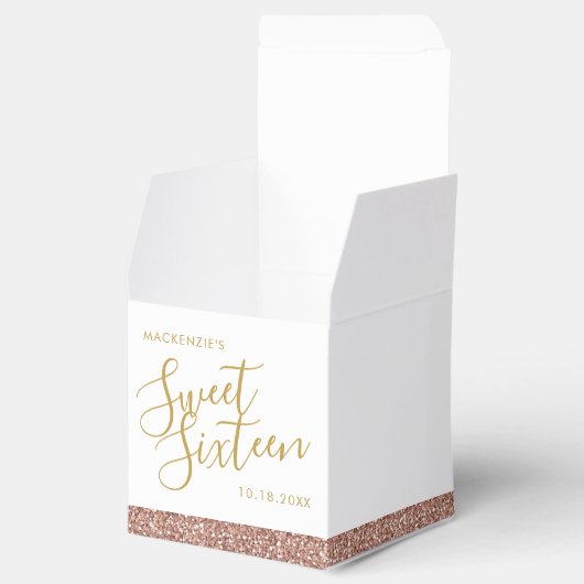 ピンクグリッターバラ金ゴールドモダンスウィート16カスタム フェイバーボックス (オープン)