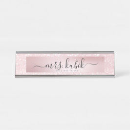 ピンクグリッターバラ金ゴールド先生デスク名プレート デスクネームプレート