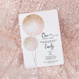 ピンクグリッターバルーン女の子の最初の誕生日パーティー 招待状