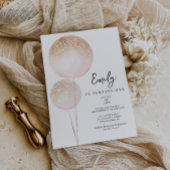 ピンクグリッターバルーン女の子の最初の誕生日パーティー 招待状