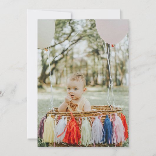 ピンクグリッターバルーン女の子の最初の誕生日パーティー 招待状 (裏面)